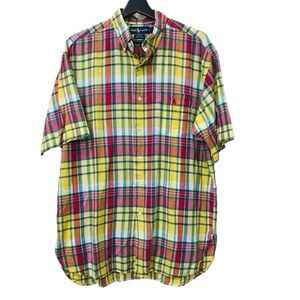 POLO Ralph Lauren McMeel Plaid Short Sleeve Button Shirt Mens size L 100% Cotton